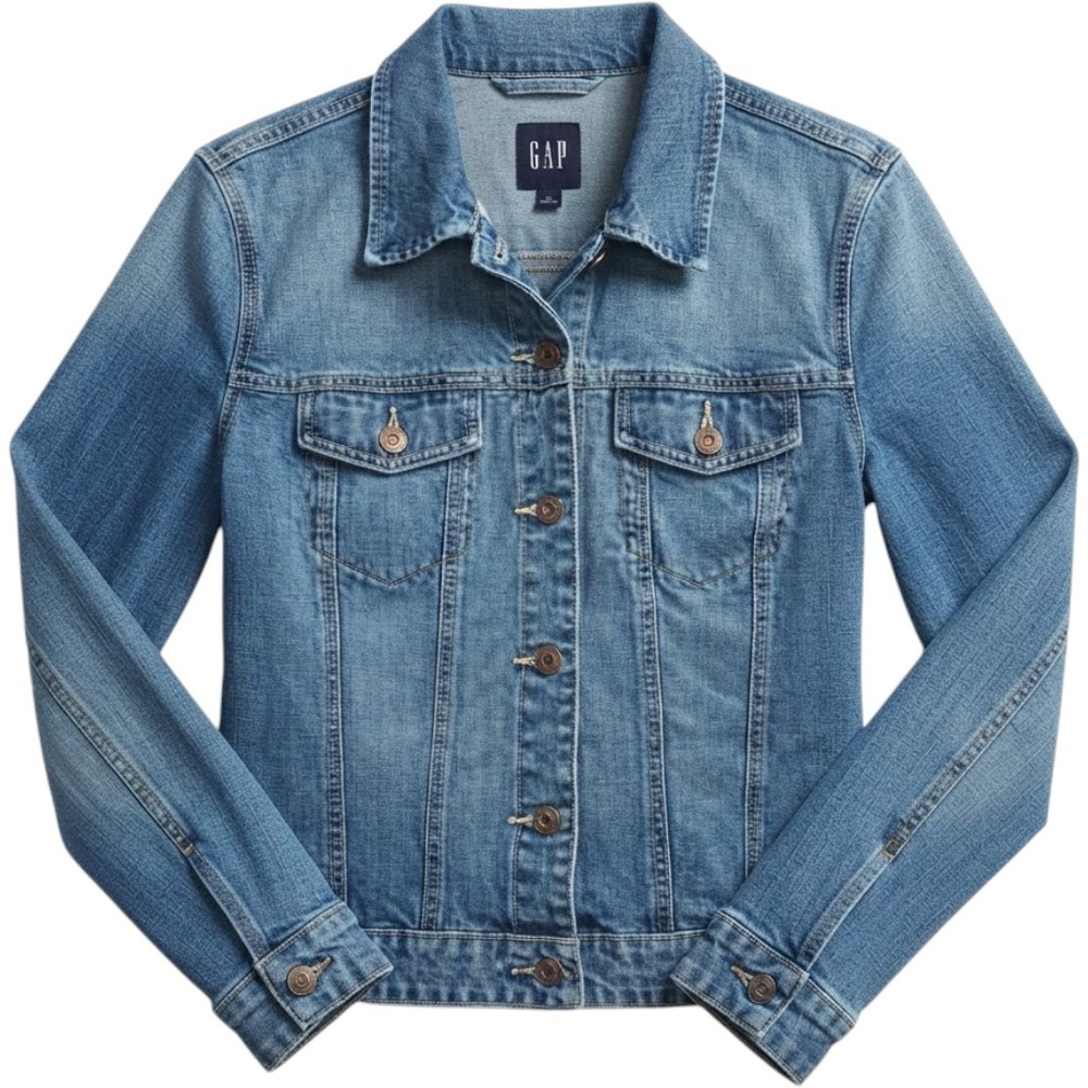 Gap Denim Jacket Women Large Blue Medium Wash Classic Trucker Jean Jacket